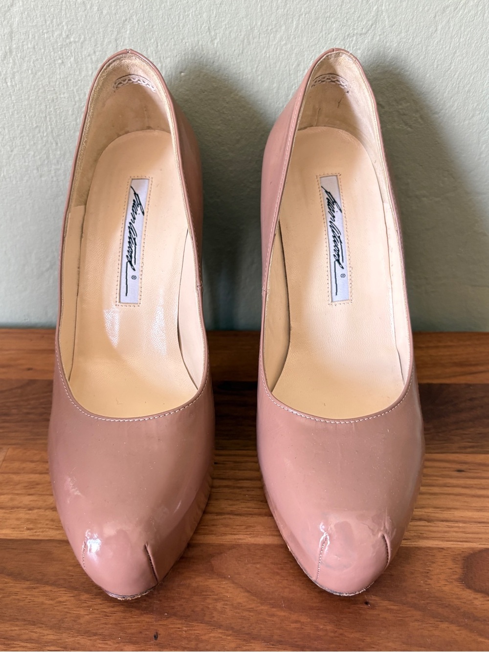 Brian Atwood  Nude Patent Leather Pumps